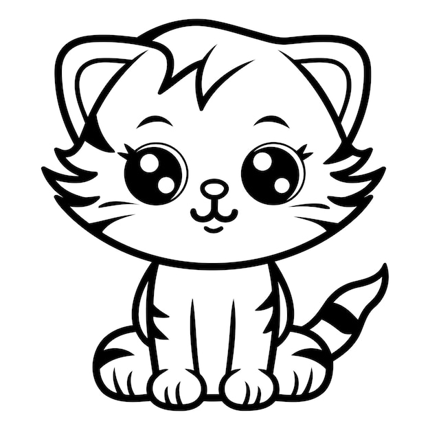 Cute Cartoon Cat Vector Illustration for Coloring Book or Page