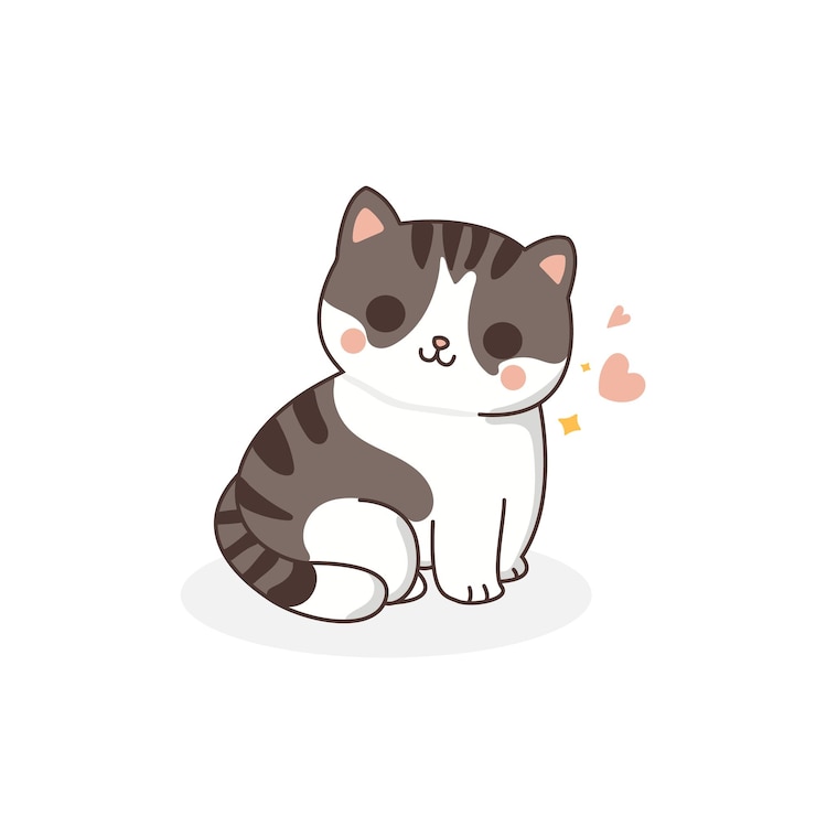 Vector ストライプとハートの白い背景の可愛い漫画の猫