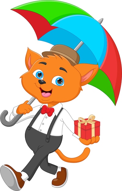 Cute cartoon cat with gift box