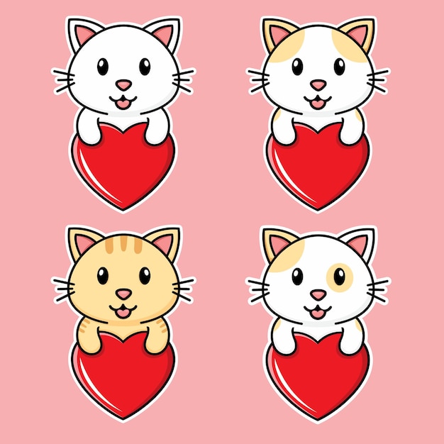 Vector cute cartoon cats 4 sets holding love