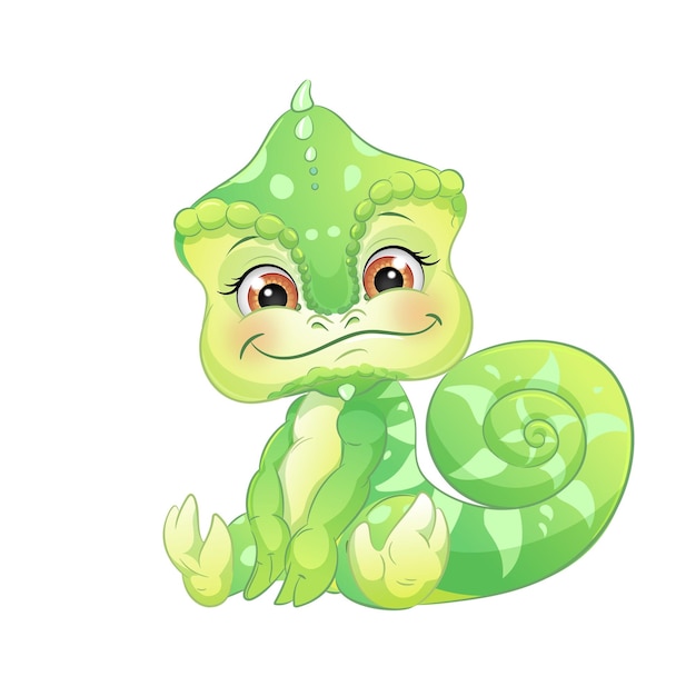 Cute cartoon chameleon lizard vector illustration Baby animal isolated on white background