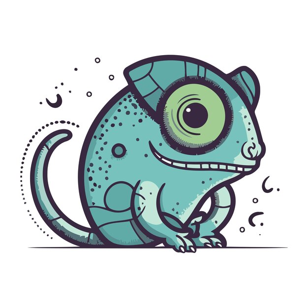 Vector cute cartoon chameleon on white background vector illustration