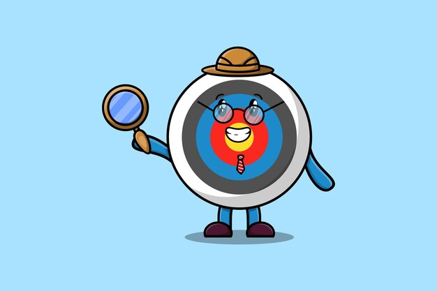 Cute cartoon character Archery target detective is searching with magnifying glass