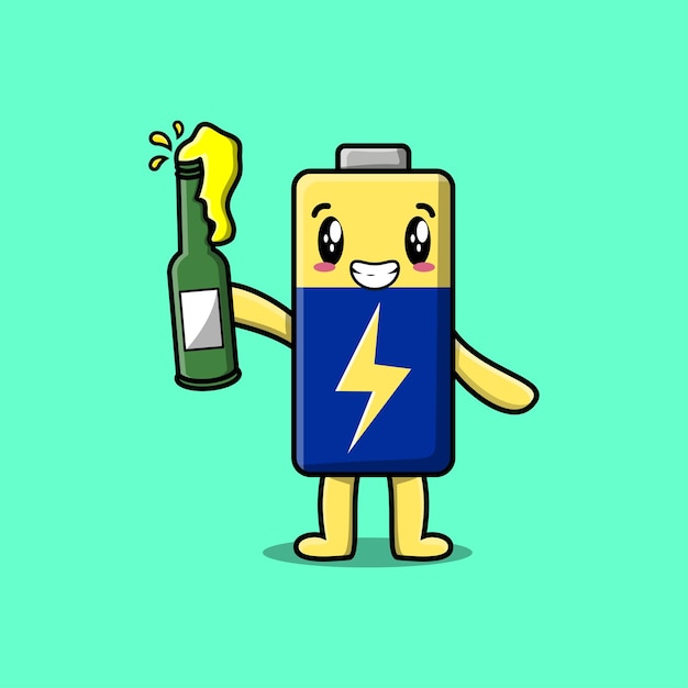 Cute cartoon character Battery with soda bottle in modern cute style design flat illustration