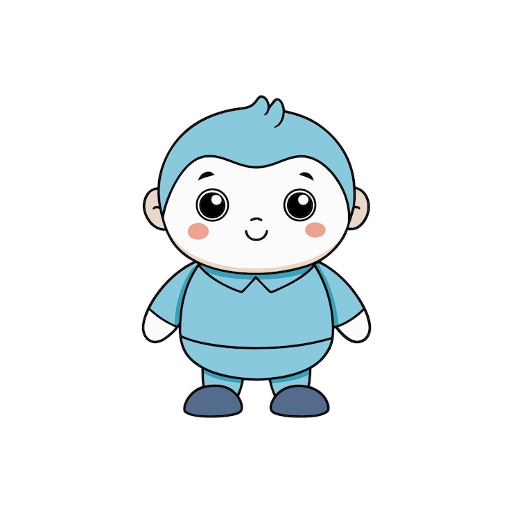 Vector 파란 옷을 입은 귀여운 만화 캐릭터