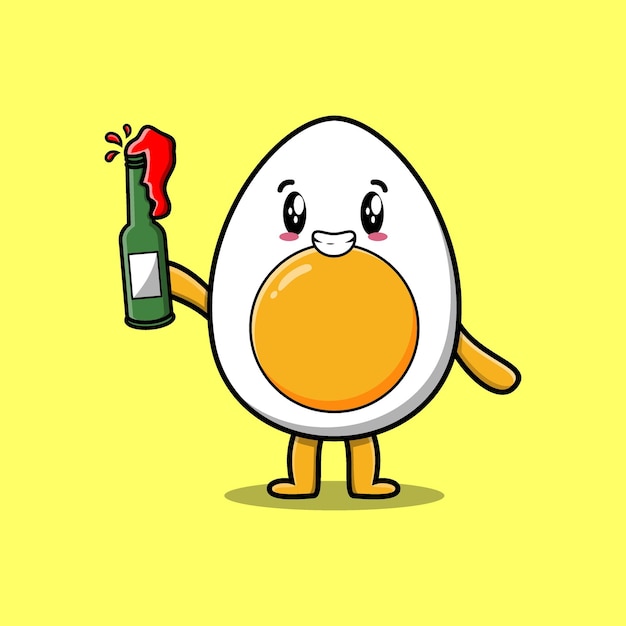 Cute cartoon character boiled egg with soda bottle