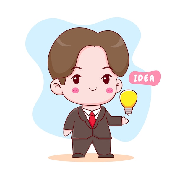 Cute cartoon character of businessman with idea bulb