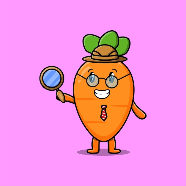 Cute cartoon character Carrot detective is searching with magnifying glass and cute style design