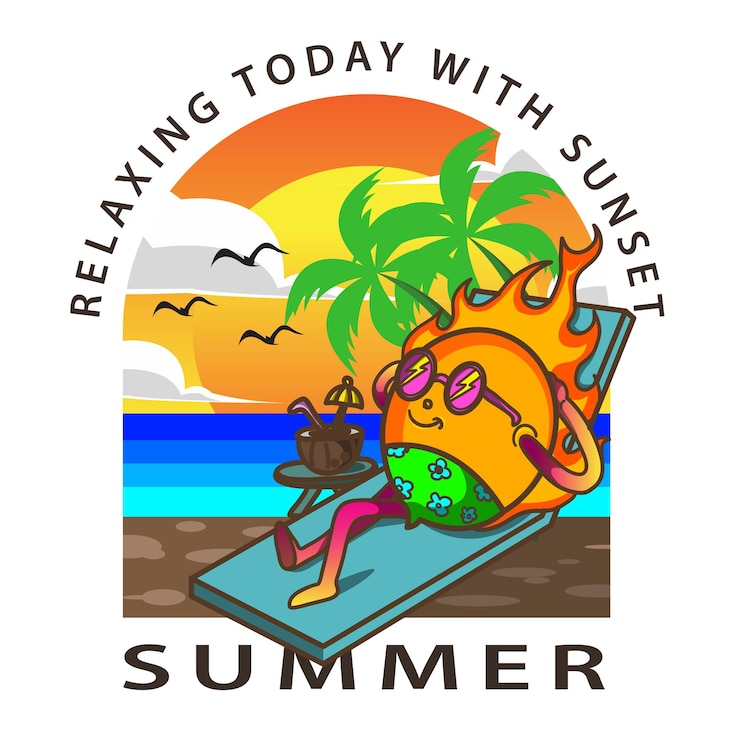 वेक्टर cute cartoon character colorful sun relaxing on the beach
