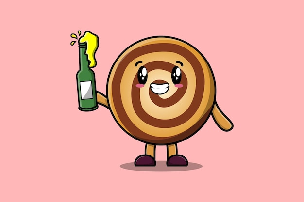 Cute cartoon character Cookies with soda bottle in modern cute style design flat illustration