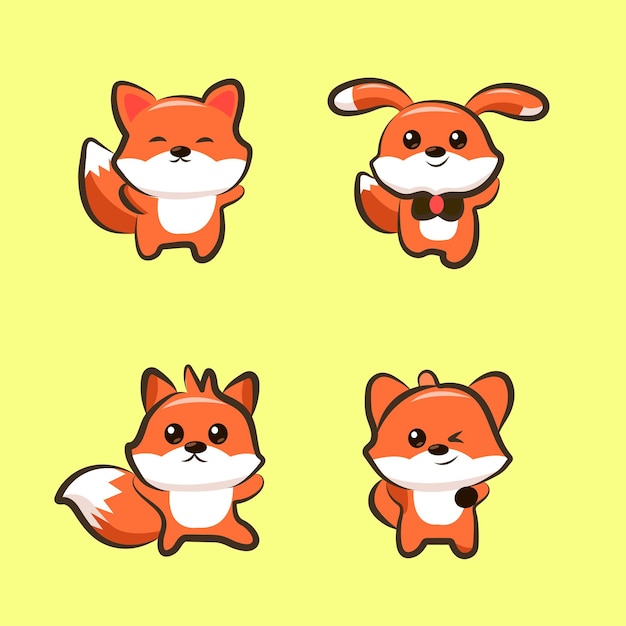 Vector cute cartoon character fox set iilustrations vector