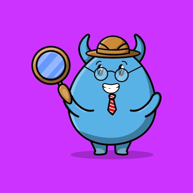 Cute cartoon character Goblin monster detective is searching with magnifying glass