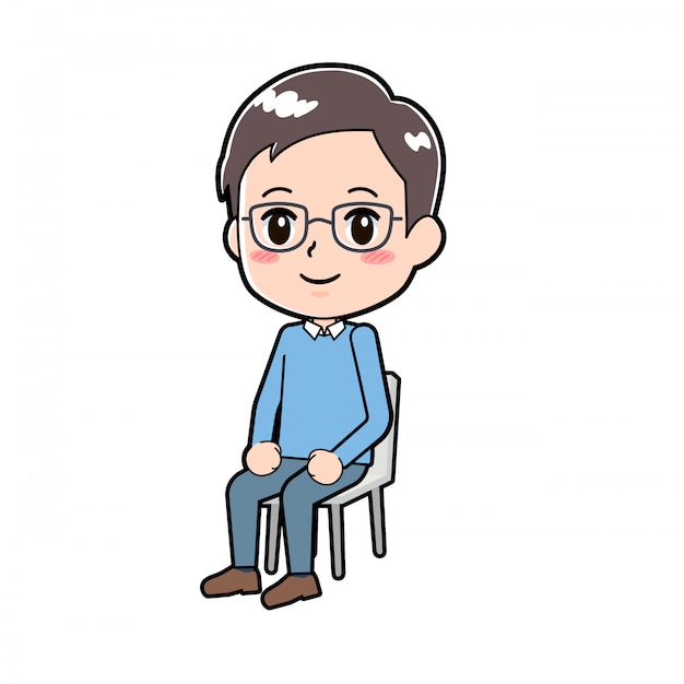 Cute cartoon character man Sitting chair