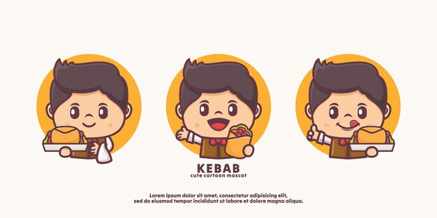 Cute cartoon character mascot design with kebab
