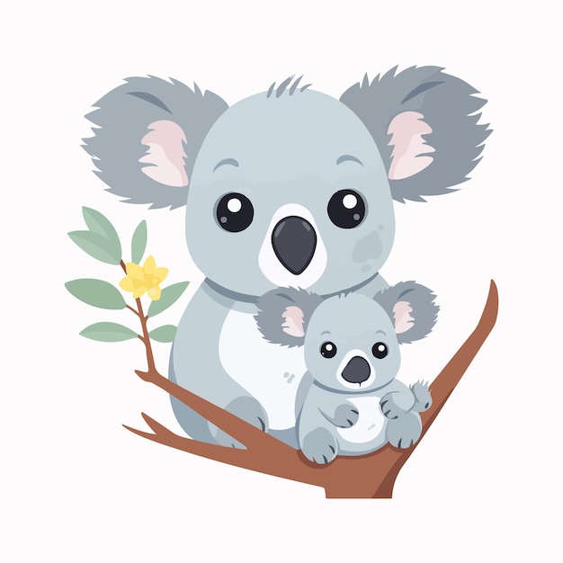 Cute cartoon character mother koala and baby icon vector