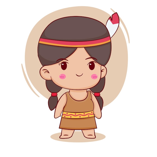インド系アメリカ人の女の子のかわいい漫画のキャラクター手描きスタイルフラットキャラクター孤立した背景 プレミアムベクター