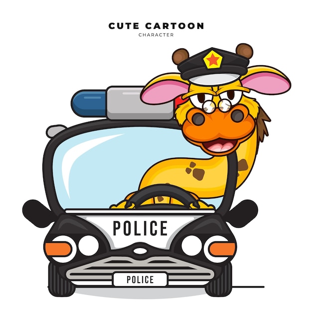 ベクトル パトカーを運転する警察キリンのかわいい漫画のキャラクター