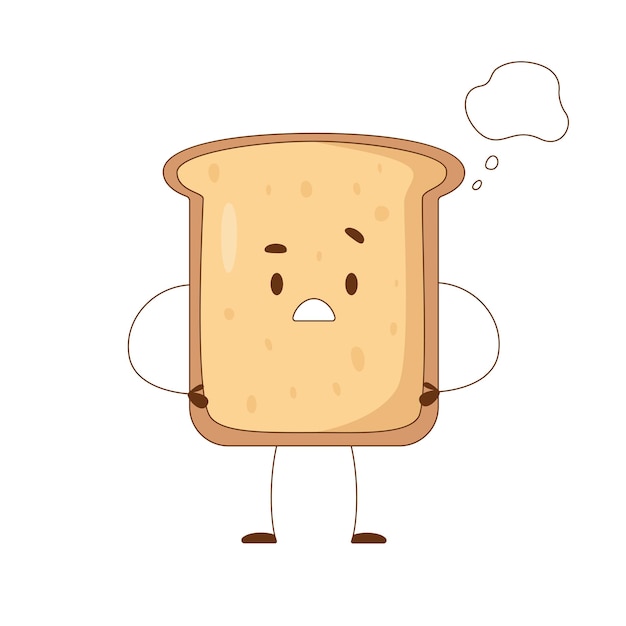 Вектор Милый мультяшный персонаж тостового хлеба мысли талисман героев мультфильмов