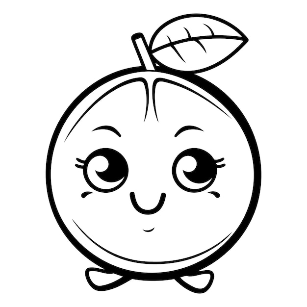 Vector cute cartoon character of a peach isolated on white background