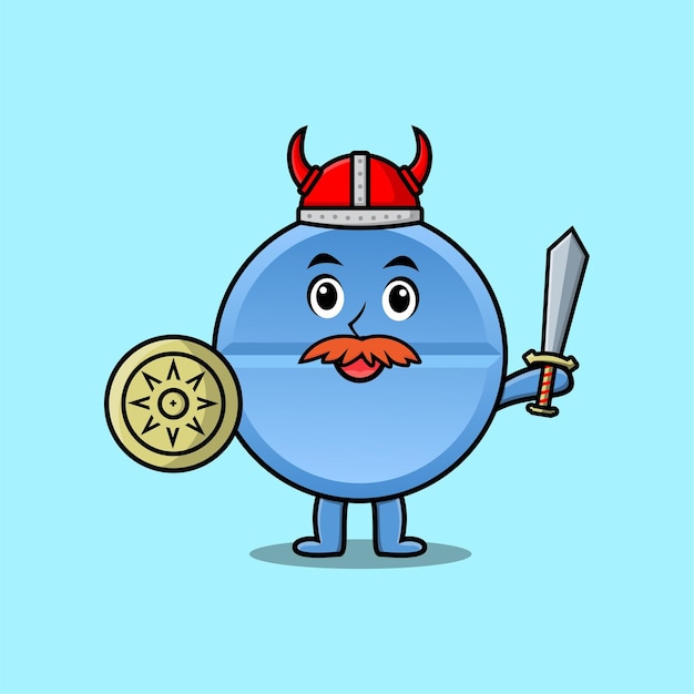 Cute cartoon character Pill medicine viking pirate