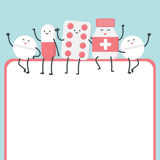 Cute cartoon character pills concept of Healthcare and Medicine