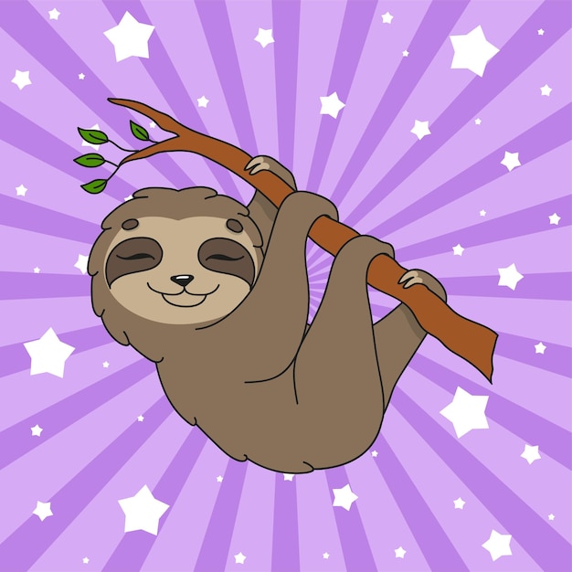 Vector cute cartoon character sloth