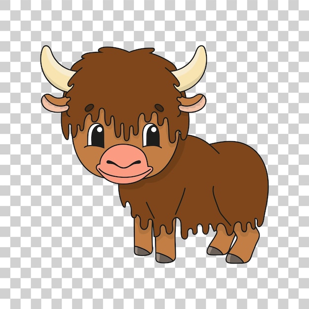 Cute cartoon character sticker yak. Animal theme.