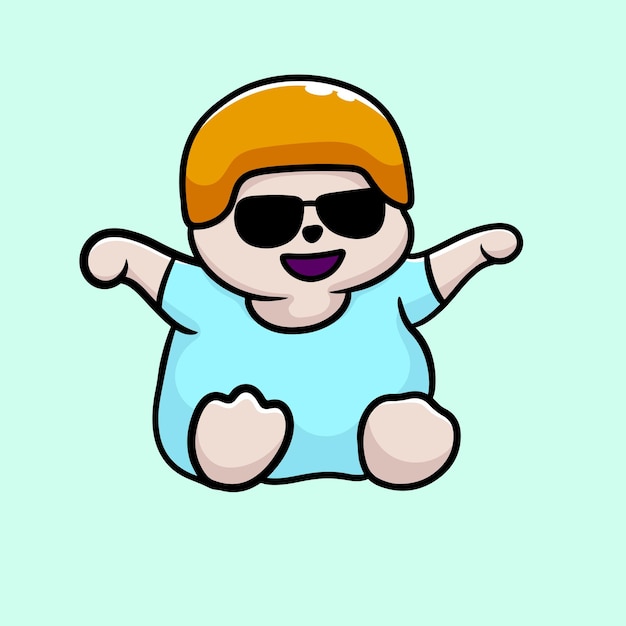 Cute Cartoon Character Sunglass Mascot Flat Design Cute Funny Fun