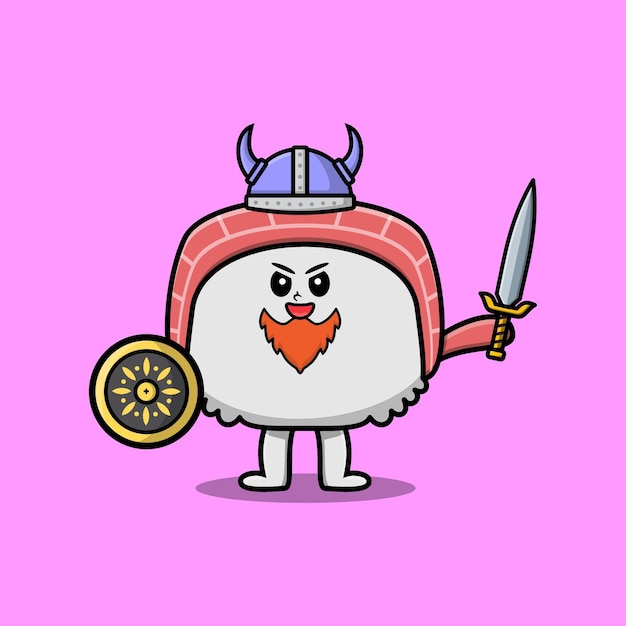 Cute cartoon character sushi viking pirate