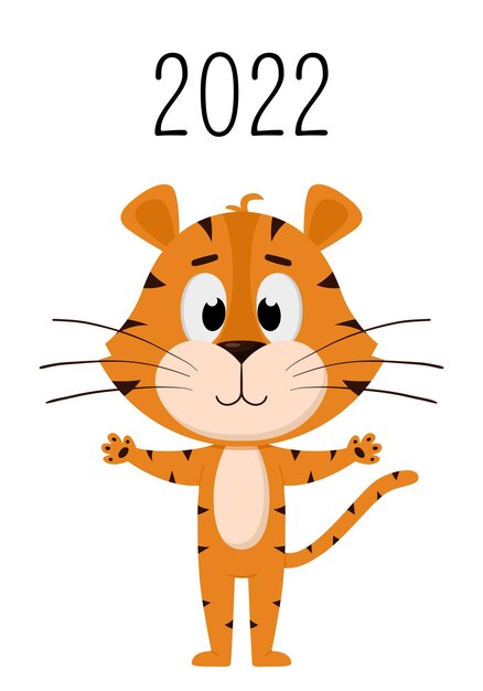 Вектор Милый мультипликационный персонаж тигра. обложка вертикального настенного календаря на 2022 год.