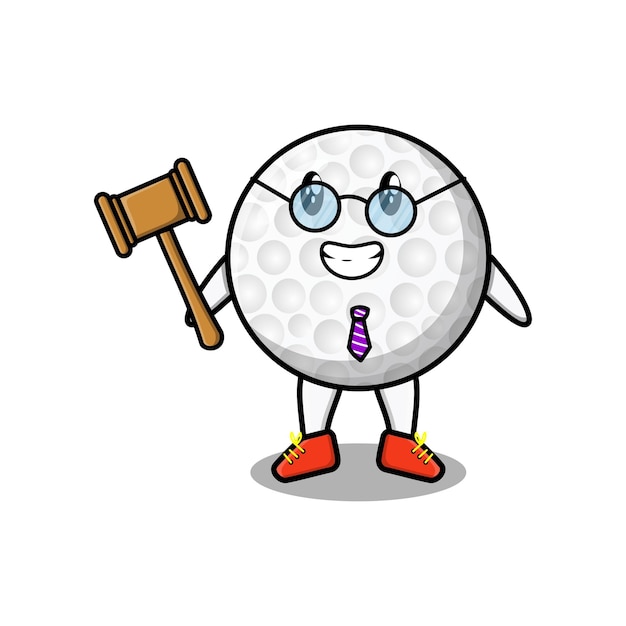 Cute cartoon character wise judge golf ball wearing glasses and holding a hammer