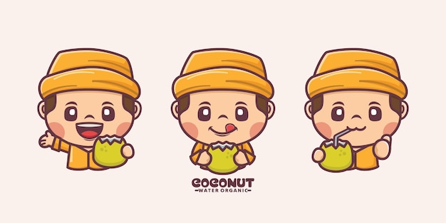 Vector cute cartoon character with coconut