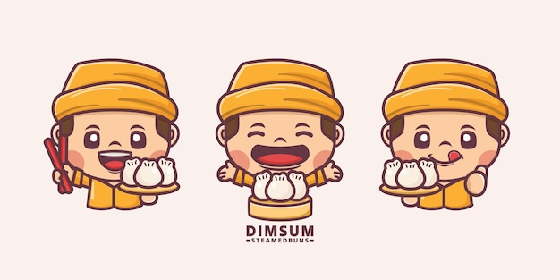 Cute cartoon character with dimsum steamed buns