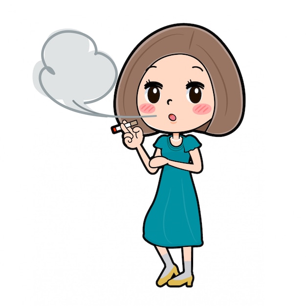 Cute cartoon character women, tobacco