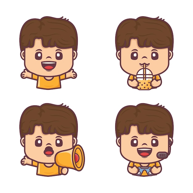 Vector cute cartoon characters with different expressions