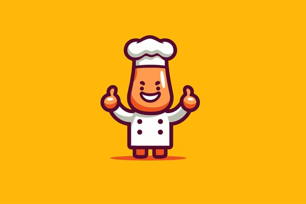 Cute cartoon chef character Vector illustration isolated on yellow background