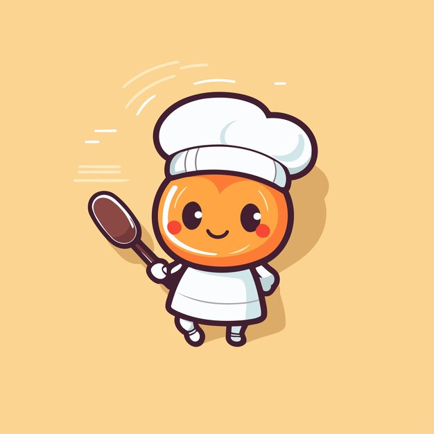 Vector cute cartoon chef character with spoon and chef hat vector illustration