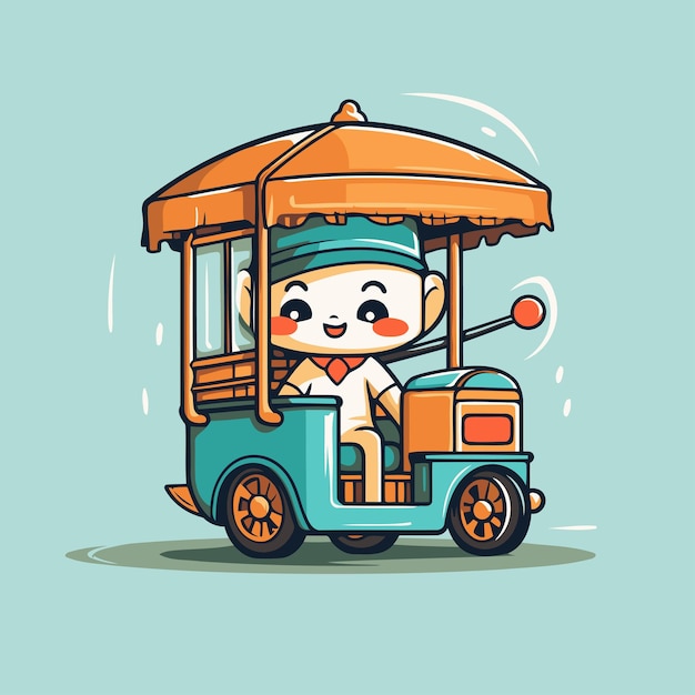 Vector cute cartoon chef riding a tuktuk vector illustration