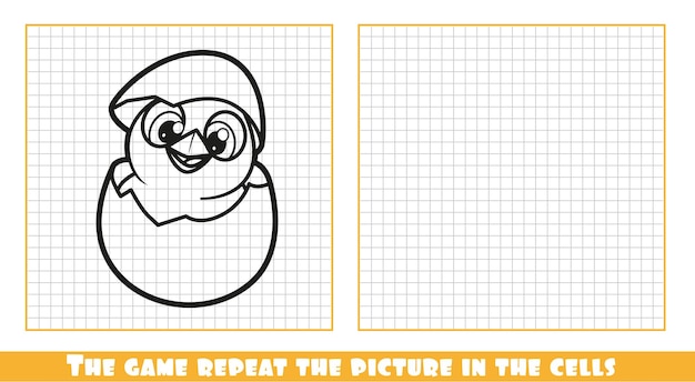 귀여운 만화 병아리는 계란에서 부화하고 게임은 세포의 그림을 반복합니다.