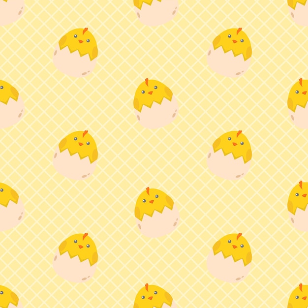 Vector cute cartoon chicken chick seamless pattern