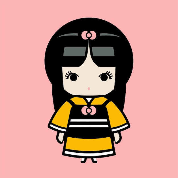 cute cartoon china silk doll minimal illustration generative AI