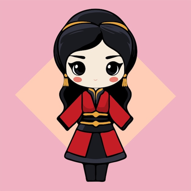 cute cartoon china silk doll minimal illustration generative ai