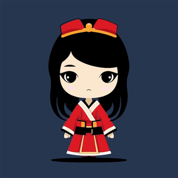 cute cartoon china silk doll minimal illustration