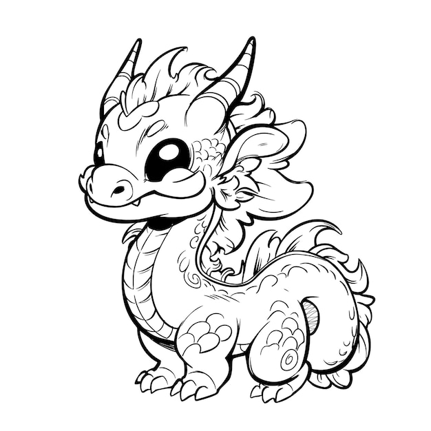 Vector cute cartoon chinese dragon hand drawn line drawing