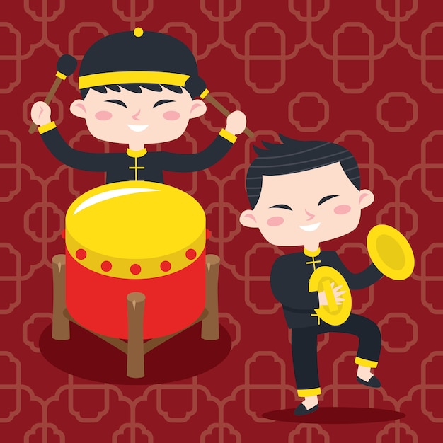  Cute cartoon Chinese kid poster illustration. Chinese greeting card design