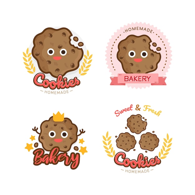 Vector cute cartoon chocolate chip cookie character cookies logo