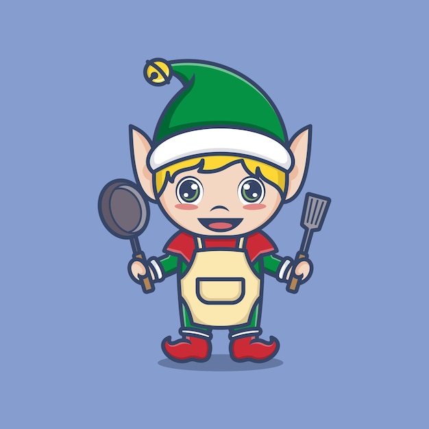 cute cartoon christmas elf become chef