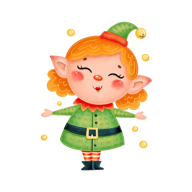 cute cartoon christmas elf girl