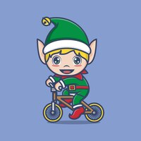 Cute cartoon christmas elf riding bicycle