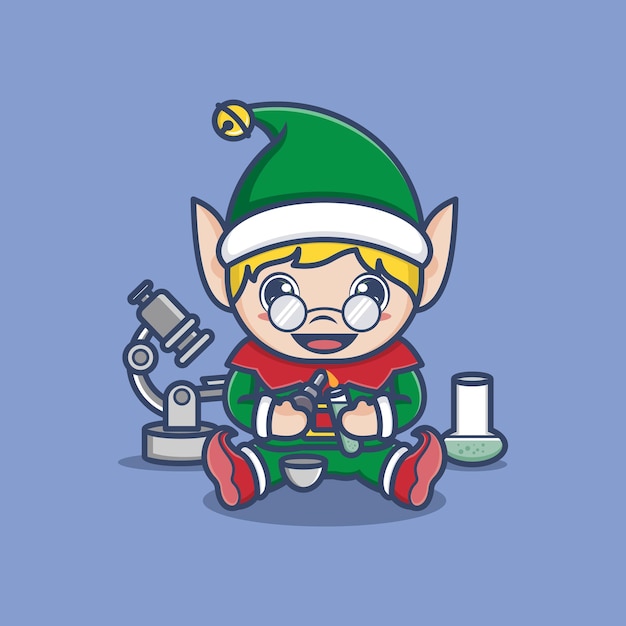 cute cartoon christmas elf scientist researcher